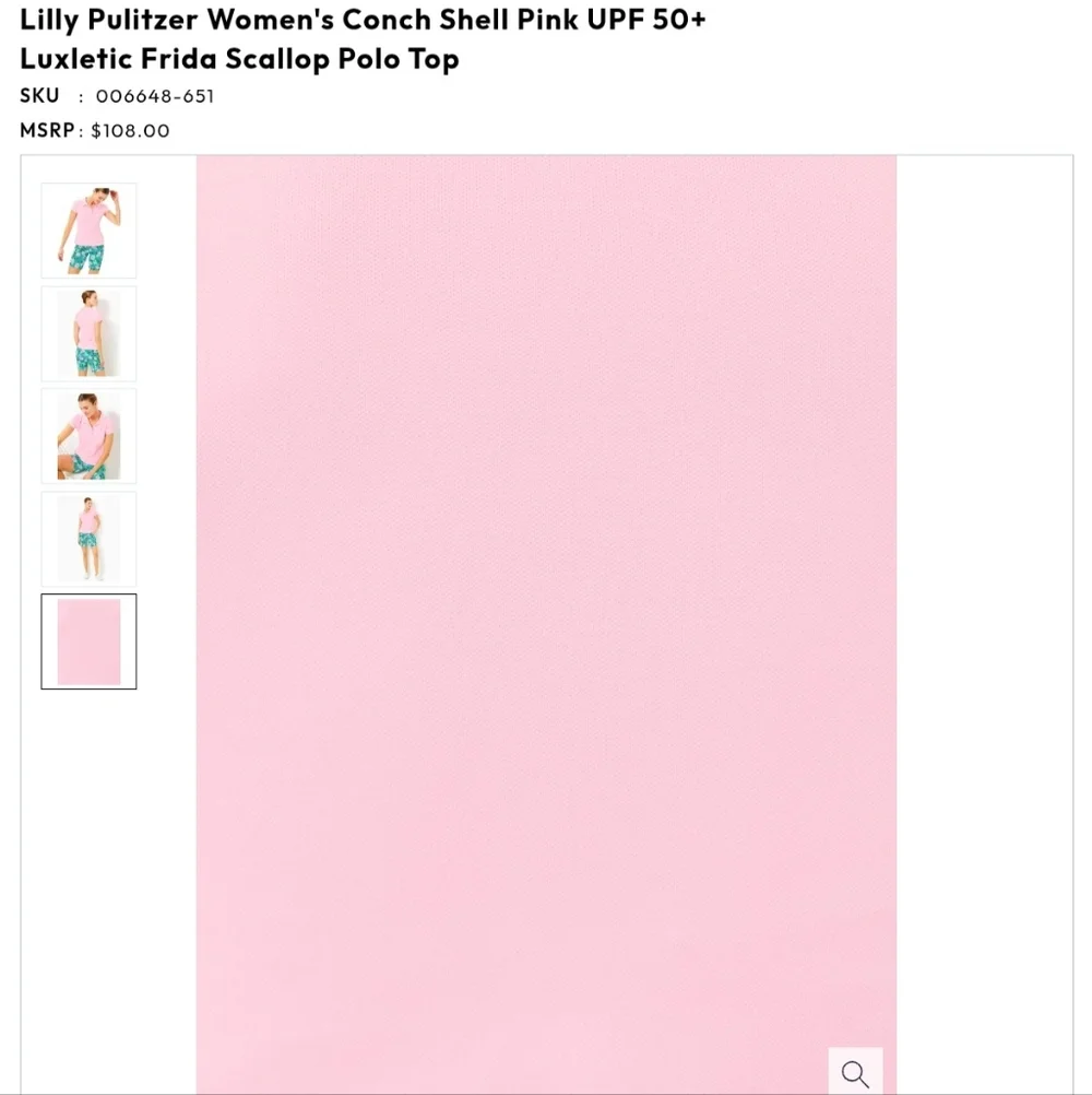 Lilly Pulitzer Luxletic Frida Scallop Polo Conch Shell Pink - L - Picture 5 of 16